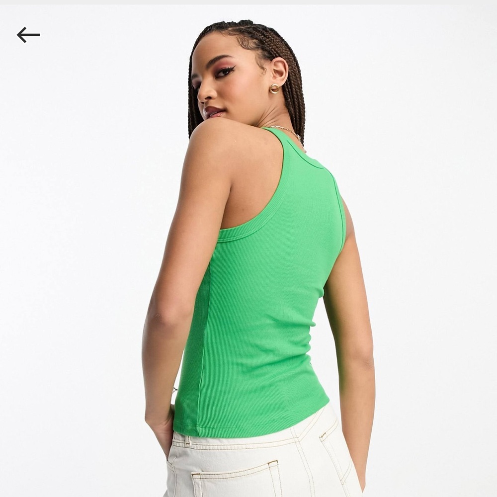 Monki Ribbed Racer Tank in Green - Picture 4 of 5